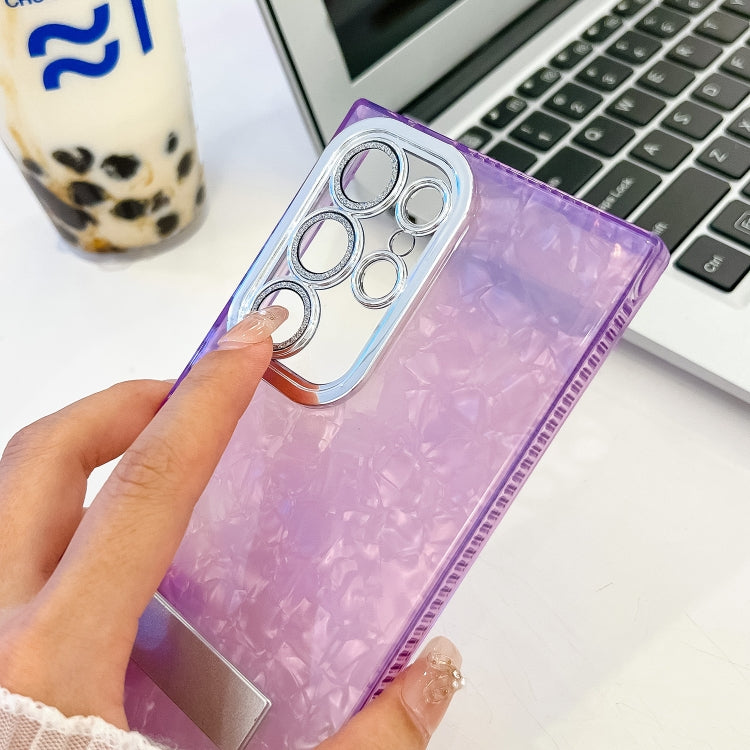 Plating Glitter Texture Fold Holder TPU Phone Case with Lens Film