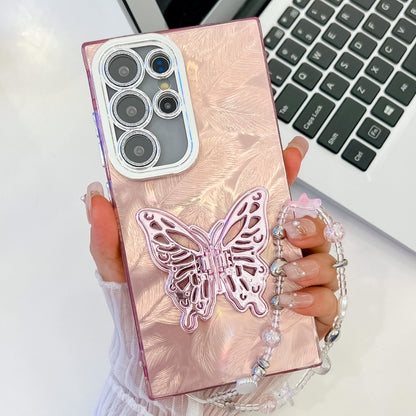 Plating Glitter Lens Film Texture Butterfly Holder Wristband Phone Case