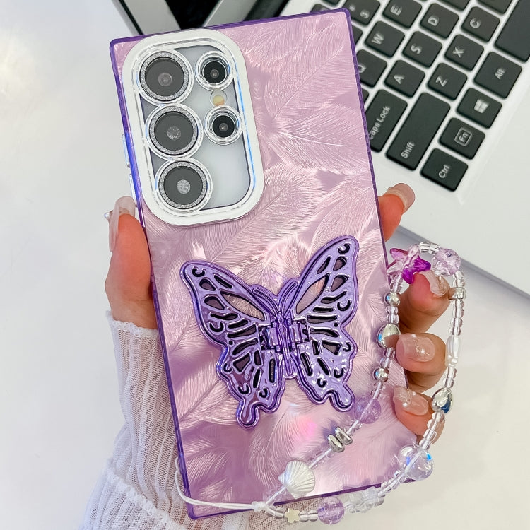 Plating Glitter Lens Film Texture Butterfly Holder Wristband Phone Case