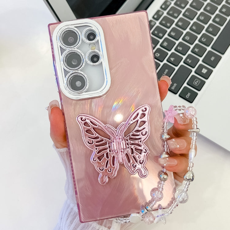 Plating Glitter Lens Film Texture Butterfly Holder Wristband Phone Case