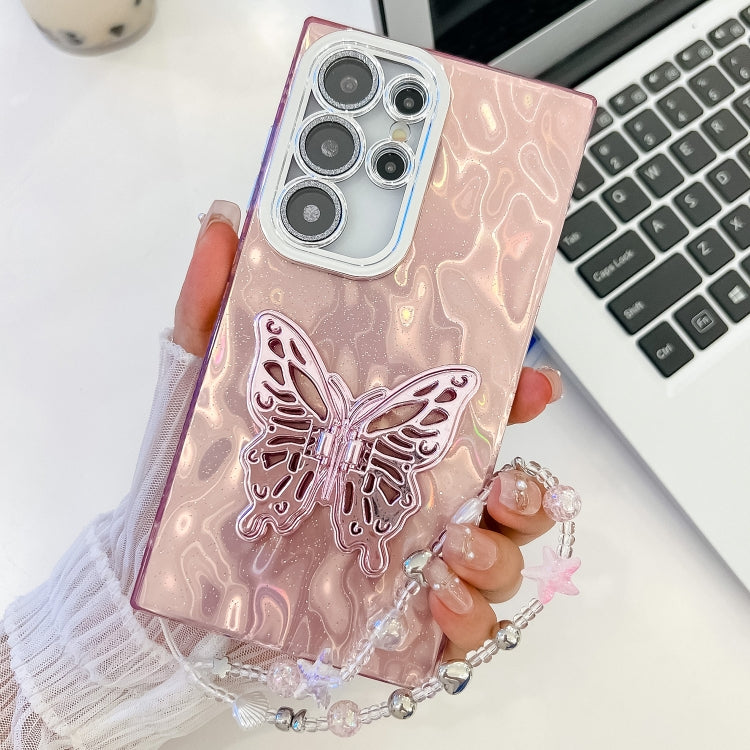 Plating Glitter Lens Film Texture Butterfly Holder Wristband Phone Case