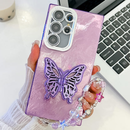 Plating Glitter Lens Film Texture Butterfly Holder Wristband Phone Case