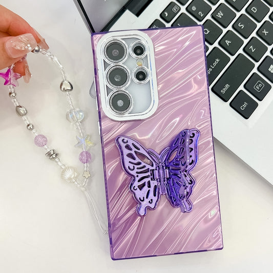 Plating Glitter Lens Film Texture Butterfly Holder Wristband Phone Case