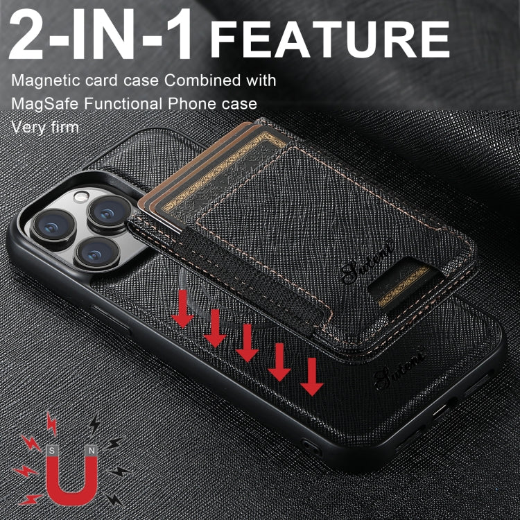 Suteni H17 Cross Grain Leather MagSafe Detachable Wallet Phone Case