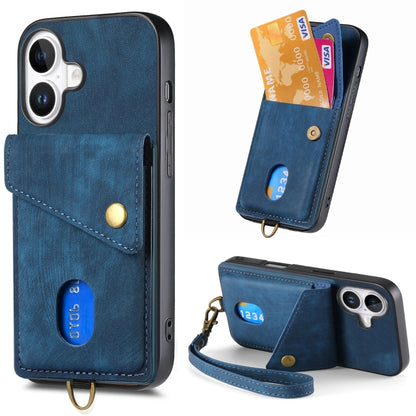 Retro Card Wallet Fold Leather Phone Case with Strap