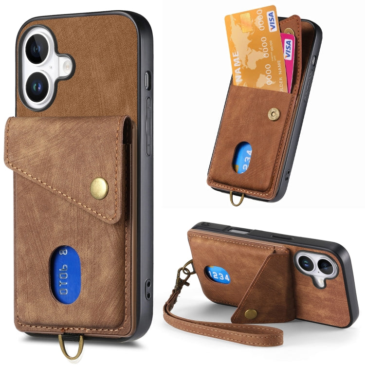 Retro Card Wallet Fold Leather Phone Case with Strap