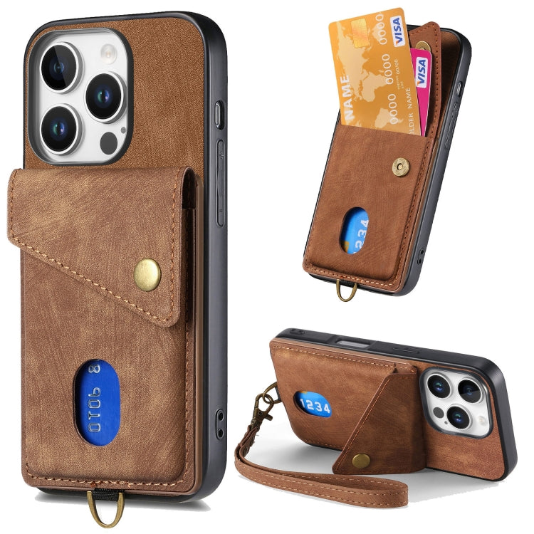 Retro Card Wallet Fold Leather Phone Case with Strap