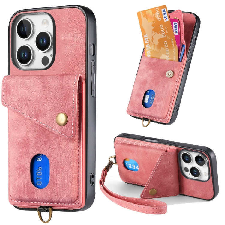 Retro Card Wallet Fold Leather Phone Case with Strap