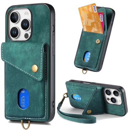 Retro Card Wallet Fold Leather Phone Case with Strap