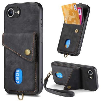 Retro Card Wallet Fold Leather Phone Case with Strap