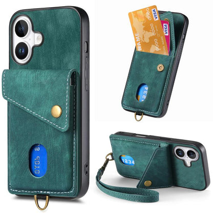 Retro Card Wallet Fold Leather Phone Case with Strap