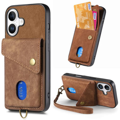 Retro Card Wallet Fold Leather Phone Case with Strap
