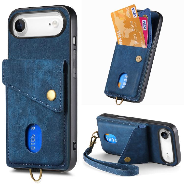 Retro Card Wallet Fold Leather Phone Case with Strap