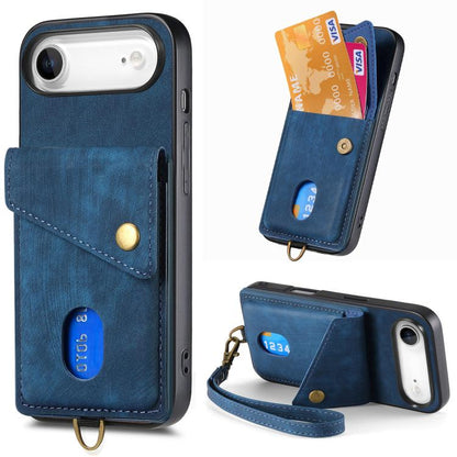 Retro Card Wallet Fold Leather Phone Case with Strap
