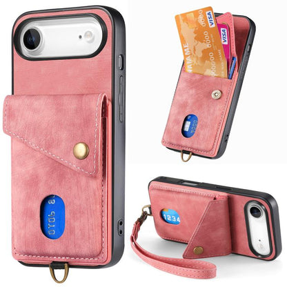 Retro Card Wallet Fold Leather Phone Case with Strap