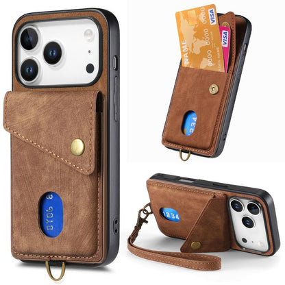 Retro Card Wallet Fold Leather Phone Case with Strap