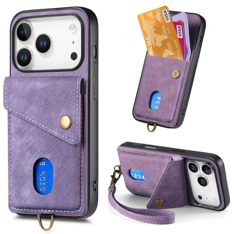 Retro Card Wallet Fold Leather Phone Case with Strap