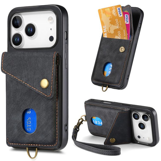 Retro Card Wallet Fold Leather Phone Case with Strap