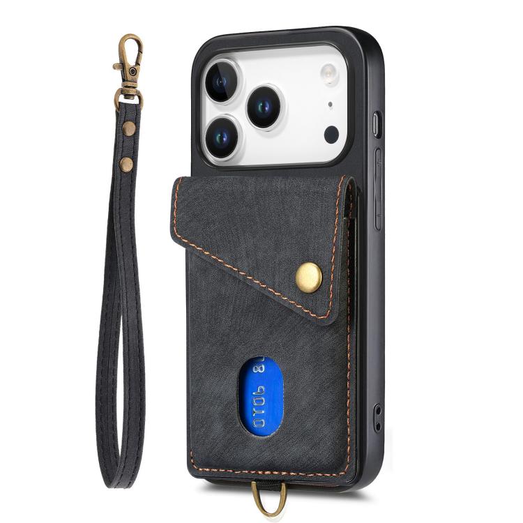 Retro Card Wallet Fold Leather Phone Case with Strap