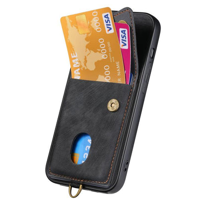Retro Card Wallet Fold Leather Phone Case with Strap