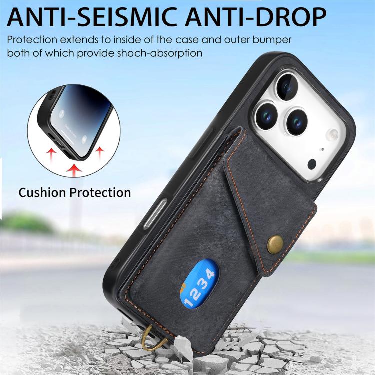 Retro Card Wallet Fold Leather Phone Case with Strap