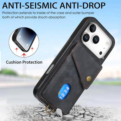 Retro Card Wallet Fold Leather Phone Case with Strap