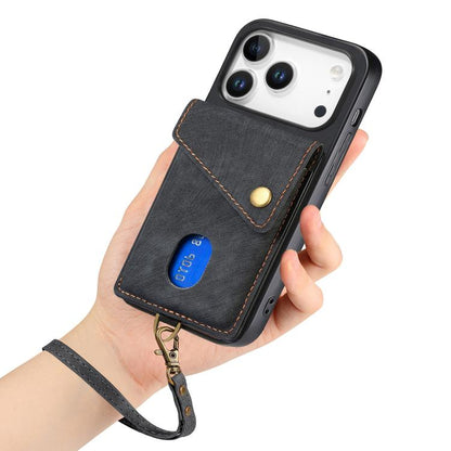 Retro Card Wallet Fold Leather Phone Case with Strap