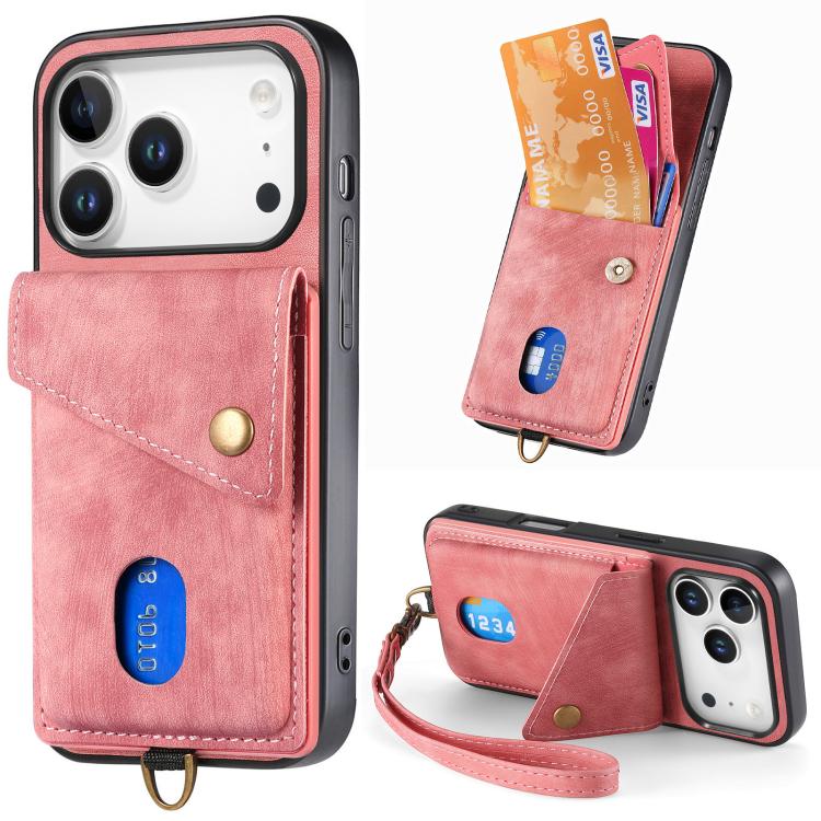 Retro Card Wallet Fold Leather Phone Case with Strap