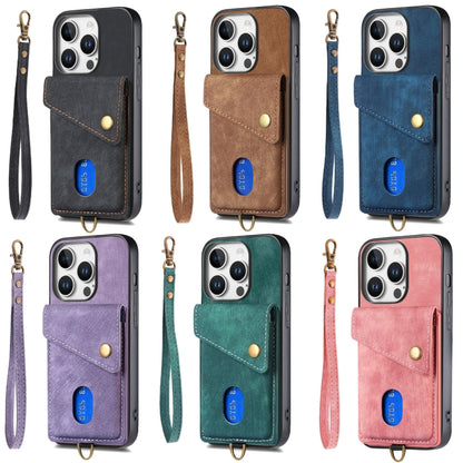 Retro Card Wallet Fold Leather Phone Case with Strap