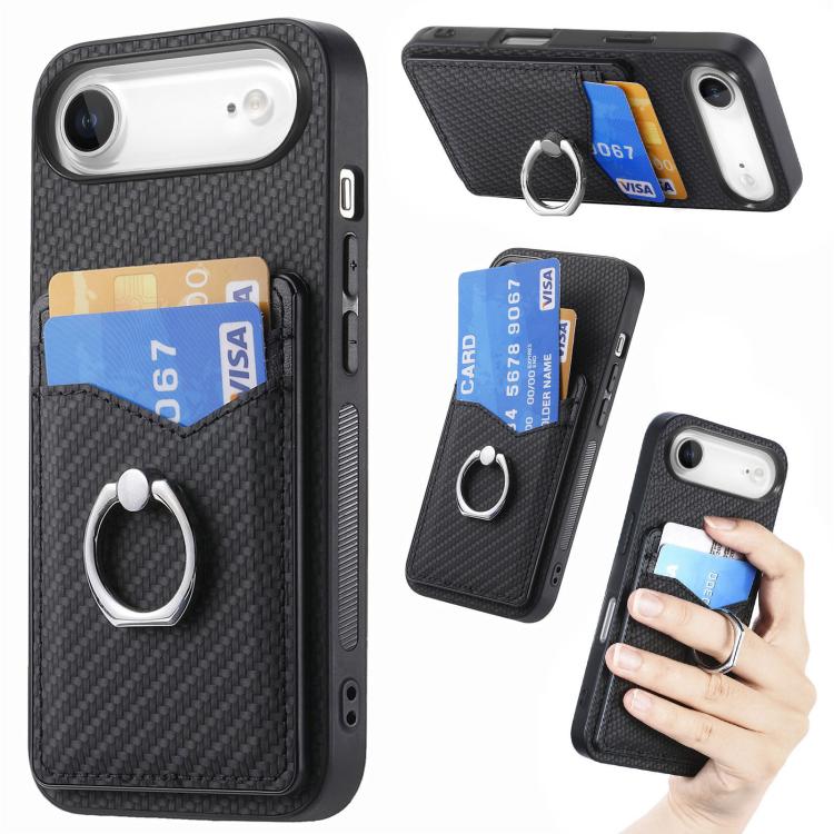 Carbon Fiber Card Wallet Ring Phone Case