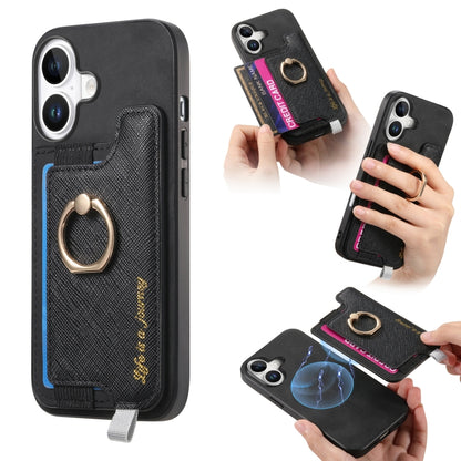 Retro Magsafe Cross Leather Ring Holder Card Bag Phone Case