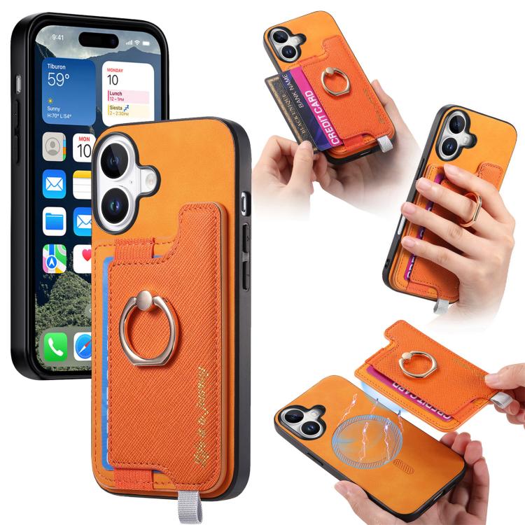 Retro Magsafe Cross Leather Ring Holder Card Bag Phone Case