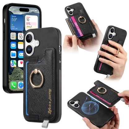 Retro Magsafe Cross Leather Ring Holder Card Bag Phone Case