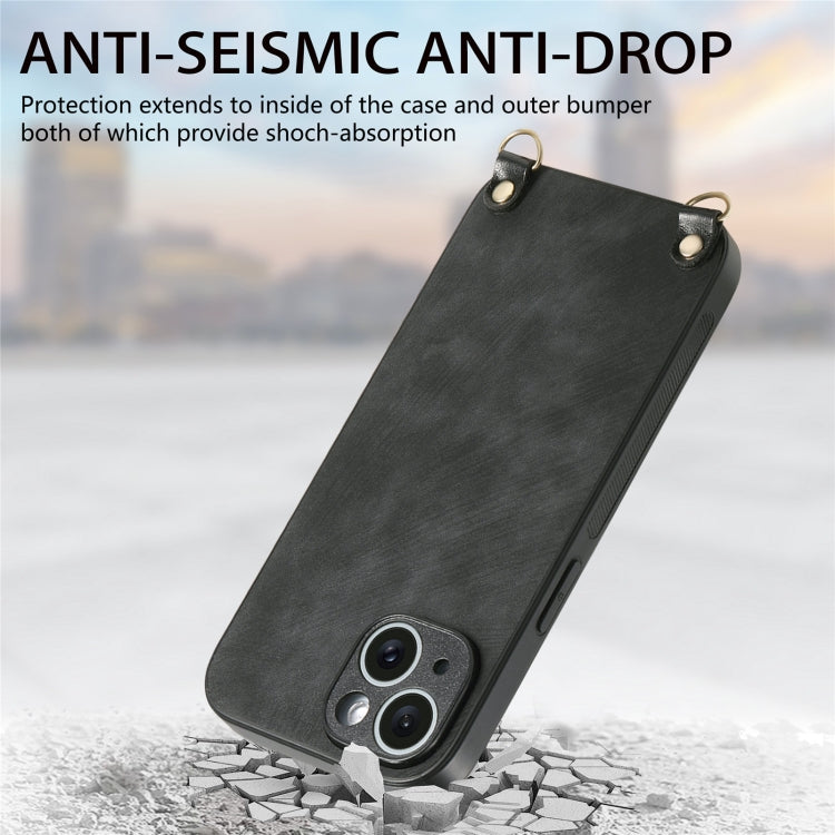 Vintage Leather PC Back Cover Phone Case with Crossbody Strap