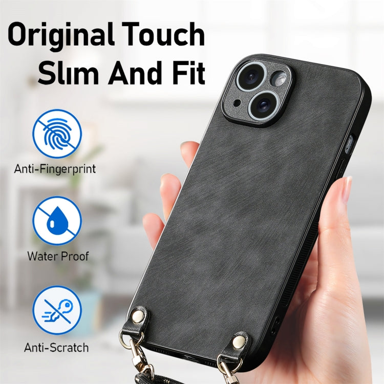 Vintage Leather PC Back Cover Phone Case with Crossbody Strap