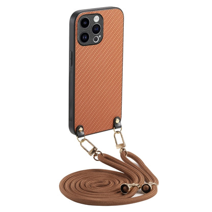 Carbon Fiber Texture Leather Back Phone Case with Crossbody Strap