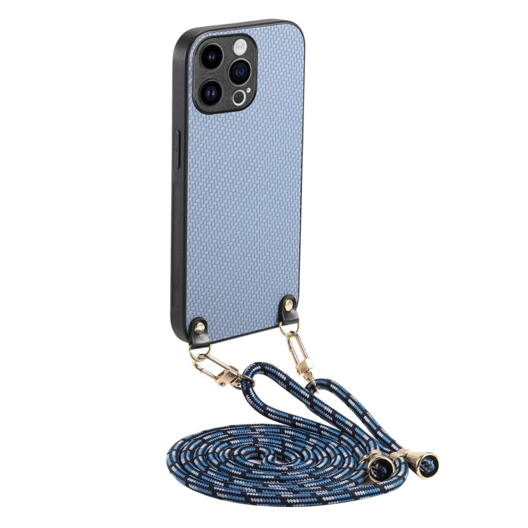 Carbon Fiber Texture Leather Back Phone Case with Crossbody Strap