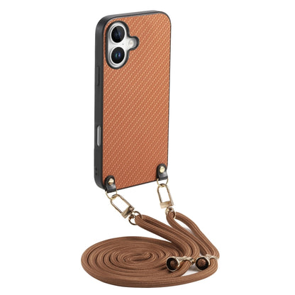 Carbon Fiber Texture Leather Back Phone Case with Crossbody Strap