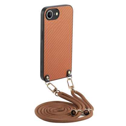 Carbon Fiber Texture Leather Back Phone Case with Crossbody Strap