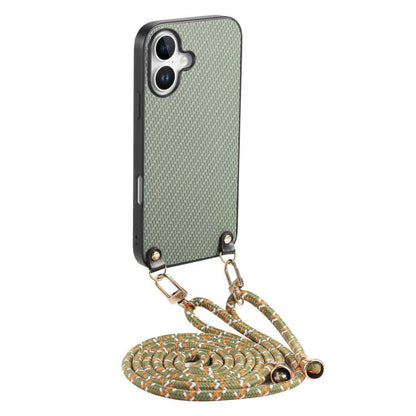 Carbon Fiber Texture Leather Back Phone Case with Crossbody Strap