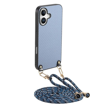 Carbon Fiber Texture Leather Back Phone Case with Crossbody Strap