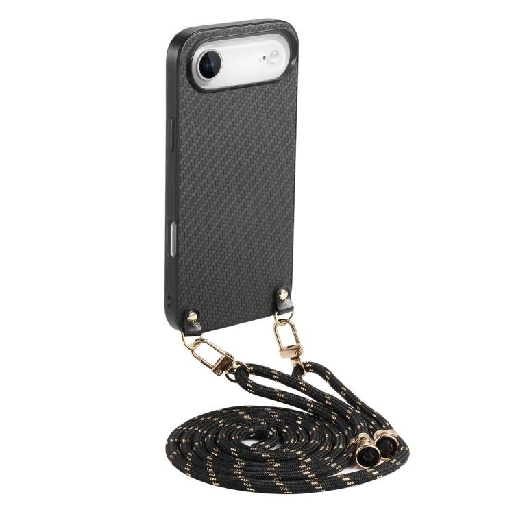 Carbon Fiber Texture Leather Back Phone Case with Crossbody Strap