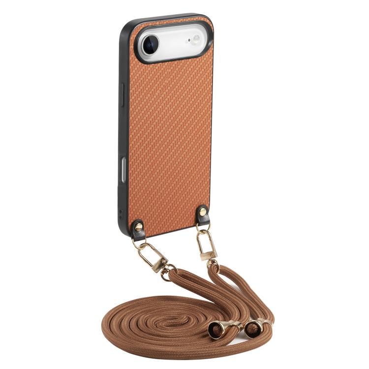 Carbon Fiber Texture Leather Back Phone Case with Crossbody Strap