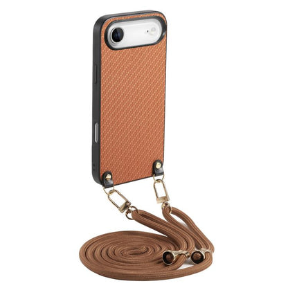 Carbon Fiber Texture Leather Back Phone Case with Crossbody Strap