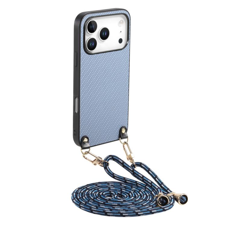 Carbon Fiber Texture Leather Back Phone Case with Crossbody Strap