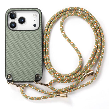 Carbon Fiber Texture Leather Back Phone Case with Crossbody Strap