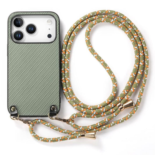 Carbon Fiber Texture Leather Back Phone Case with Crossbody Strap