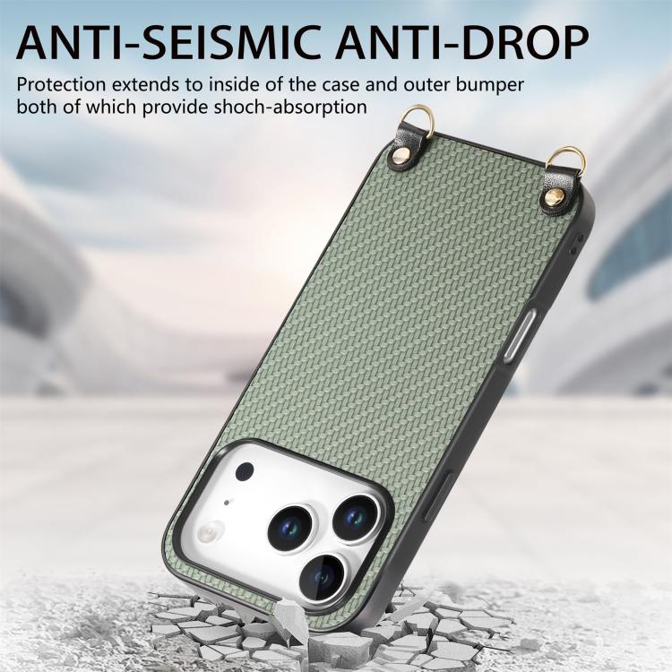 Carbon Fiber Texture Leather Back Phone Case with Crossbody Strap