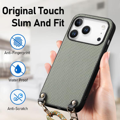 Carbon Fiber Texture Leather Back Phone Case with Crossbody Strap