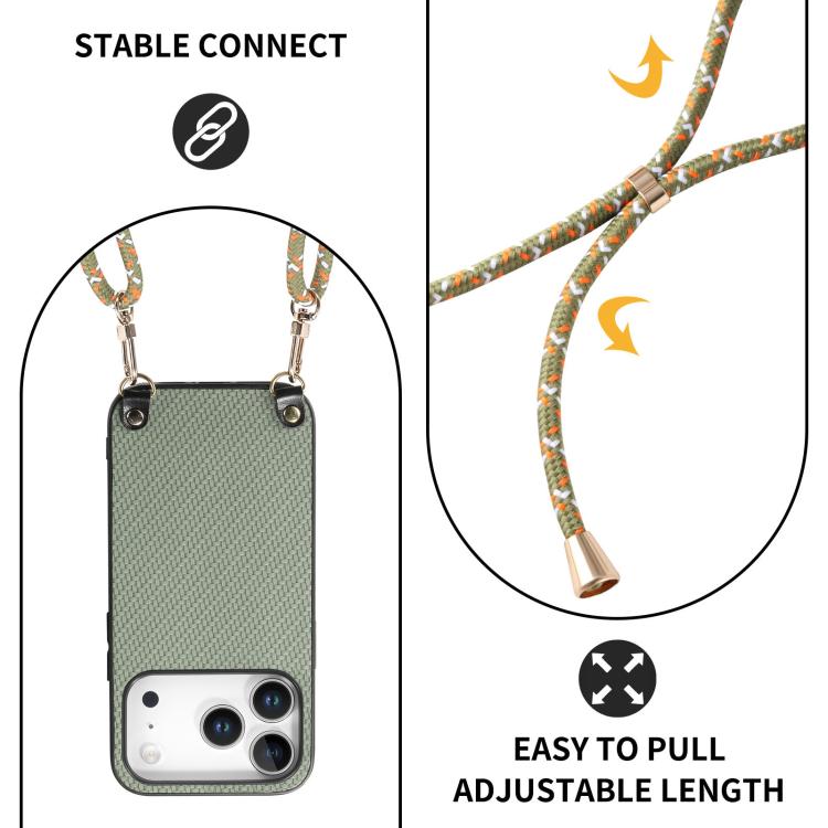 Carbon Fiber Texture Leather Back Phone Case with Crossbody Strap